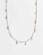 Asos Design Short Necklace With Crystal Drops In Gold Tone