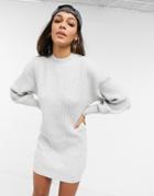 Asos Design Mini Rib Dress In Gray Heather-grey