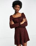 Miss Selfridge Square Neck Fit & Flare Mini Dress In Zebra Print-brown