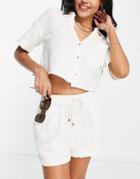River Island Cropped Beach Shirt In Cream - Part Of A Set-white