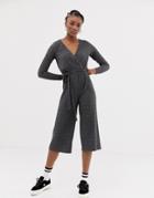 New Look Rib Wrap Jumpsuit In Gray - Gray