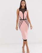 The Girlcode Contrast Bandage Midi Dress In Pink And Black-multi