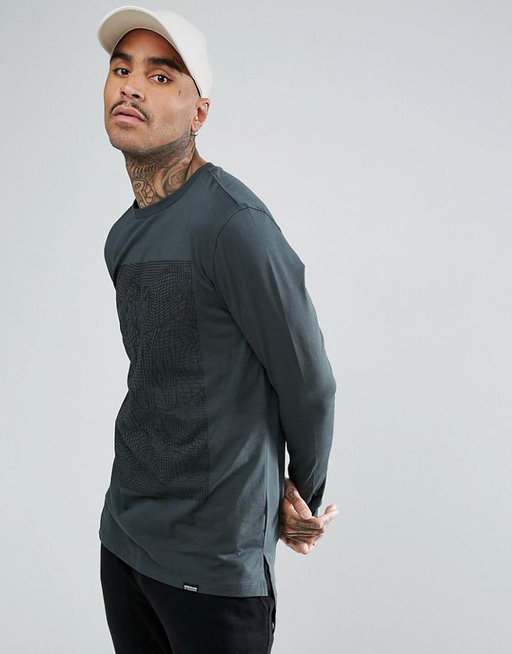 Brooklyns Own Long Sleeve T-shirt In Black With Grid Print - Black