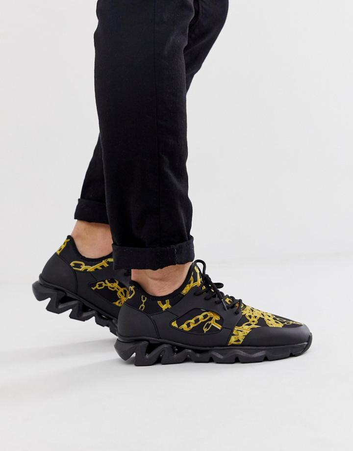 Asos Design Sneakers In Black Neoprene With Print - Black