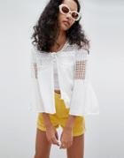 Qed London Crochet Jacket With Tassel - White