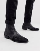 Asos Design Stacked Heel Western Chelsea Boots In Black Leather And Suede - Black