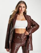 Asos Design Croc Leather Look Suit Blazer In Brown