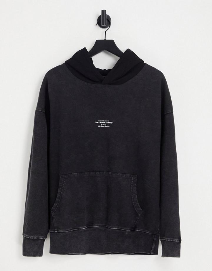 Good For Nothing Oversized Hoodie In Gray Acid Wash With Contrast Pocket And Hood - Part Of A Set