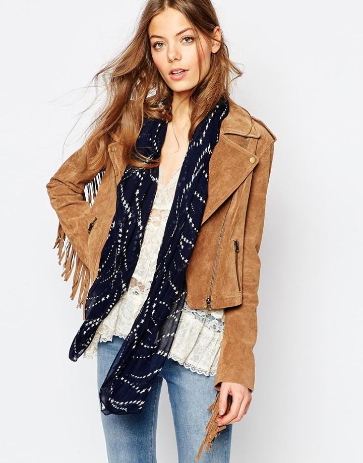 Pieces Cascading Star Scarf - Navy Blazer