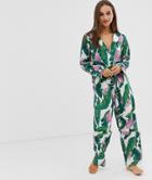 Asos Design Palm & Shell Pyjama Pants Set In 100% Modal - Multi