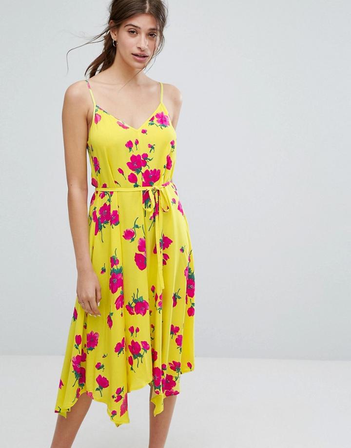 Warehouse Delia Flower Hanky Hem Cami Dress - Yellow