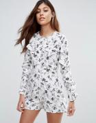 Influence Ruffle Front Floral Romper - Cream