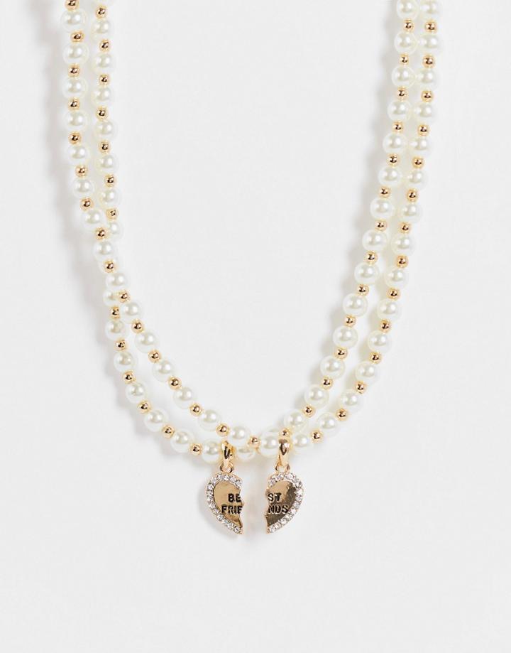 Asos Design Best Friends Pearl Necklace In Gold Tone