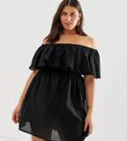 Simply Be Bardot Beach Dress In Black-multi