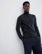 Asos Design Merino Wool Sweater In Charcoal-gray