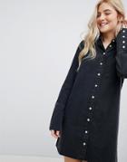 Asos Denim Shirt Dress With Deep Cuff In Washed Black - Black
