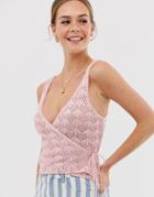 Asos Design Crochet Wrap Sweater Vest-pink
