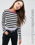 Asos Petite Stripe Sweater With Glitter Cuff & Neck - Multi