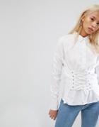 Noisy May Shirt With Corset Lace Up - White