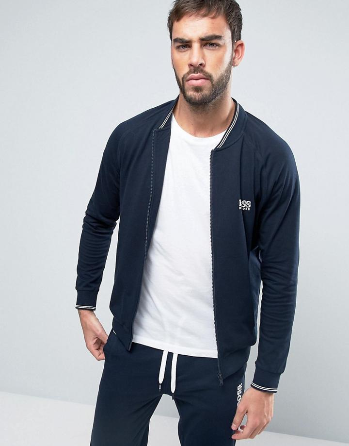 Boss By Hugo Boss Zip Thru Sweat Top With Logo - Navy