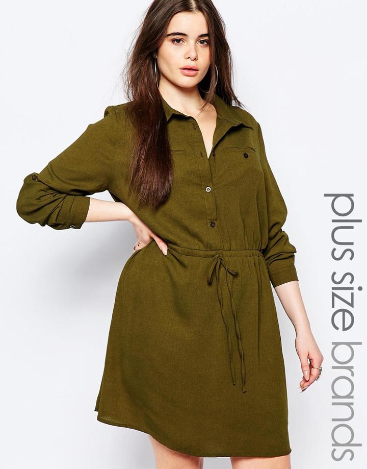Missguided Plus Waisted Shirt Dress - Khaki