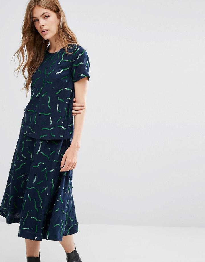 Ymc Gummy Sequin Wool Top - Blue