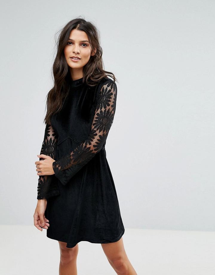 Rage Velvet Lace Skater Dress - Black