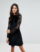 Rage Velvet Lace Skater Dress - Black