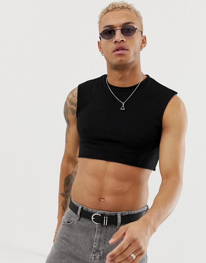 Asos Design Organic Super Cropped Tank In Black - Black