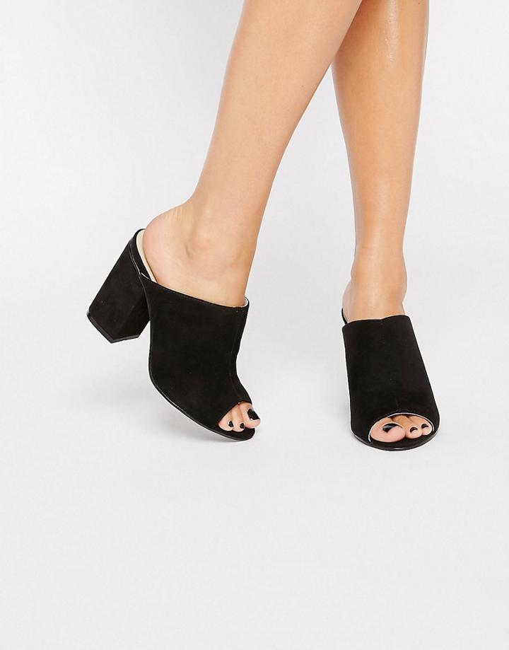 London Rebel Block Heel Mules - Black