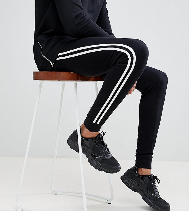 Asos Design Tall Super Skinny Joggers With White Side Stripes - Black