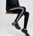 Asos Design Tall Super Skinny Joggers With White Side Stripes - Black