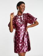 Sister Jane Mini Dress In All Over Sequin Hearts-pink