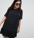 Asos Design Curve Ruffle Hem Mini T-shirt Dress - Black