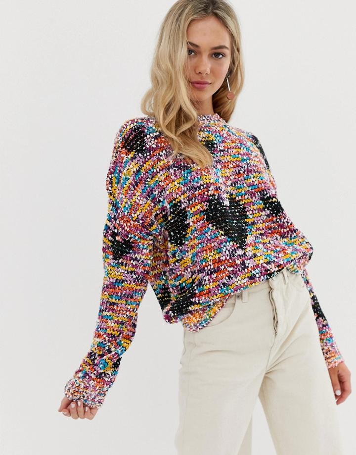 Qed London Space Dye Sweater With Heart Jacquard - Multi