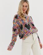 Qed London Space Dye Sweater With Heart Jacquard - Multi