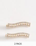 Asos Design Pack Of 2 Wavy Hair Clips With Pearls In Gold - Gold