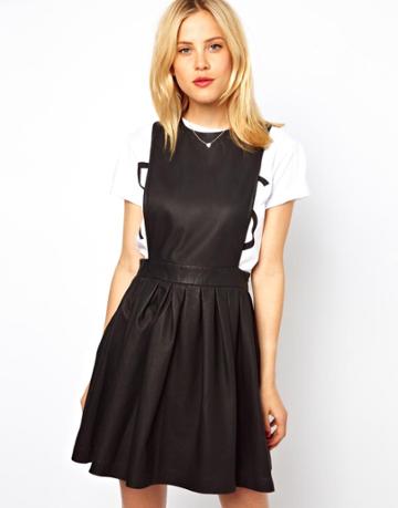 Asos Leather Pinafore Skater Dress