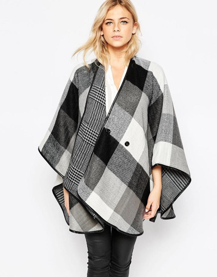 Oasis Reversible Check Cape - Multi Black