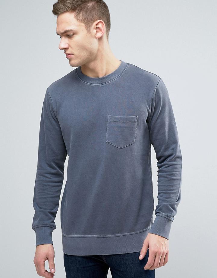 Jack & Jones Originals Crew Neck Sweatshirt With Pocket In Washed Jersey - Black
