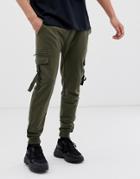 Soul Star Utility Cargo Pants In Khaki - Green