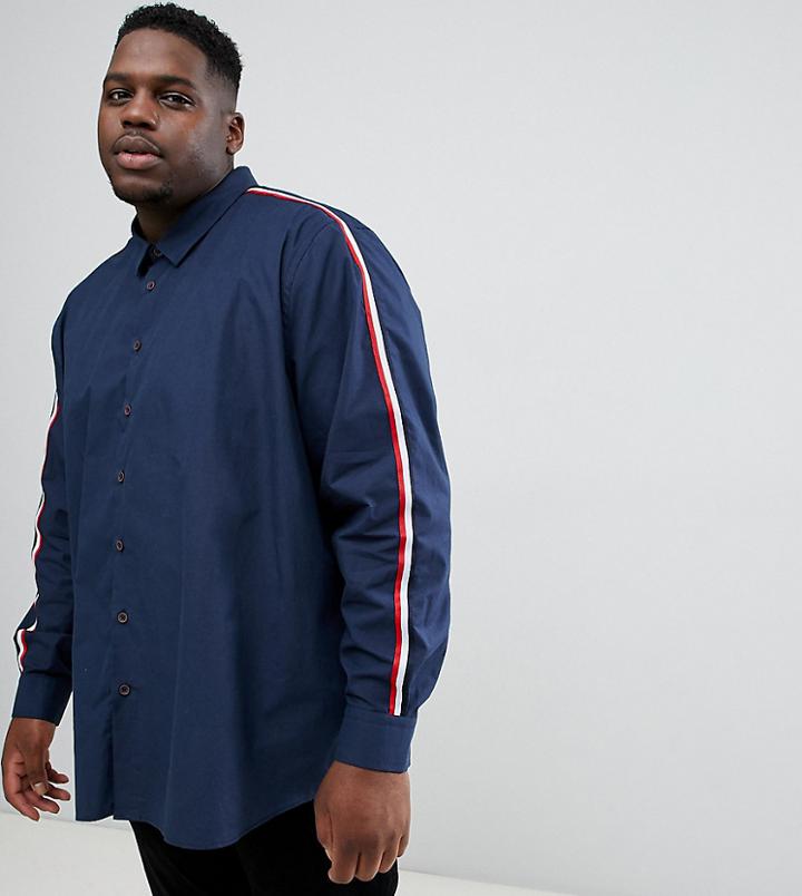 Jacamo Plus Long Sleeve Shirt With Taped Sleeve - Navy