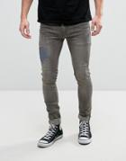 Religion Jeans In Super Skinny Stretch Fit With Repair Work - Gray