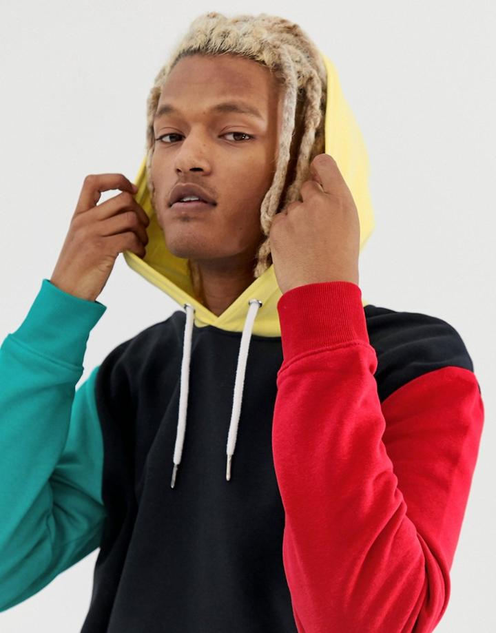 New Look Hoodie In With Contrast Sleeves In Multi - Navy