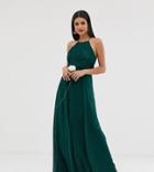 Asos Design Tall Bridesmaid Pinny Maxi Dress With Ruched Bodice-green