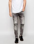 Religion Biker Jeans In Skinny Fit With Stretch In Gray Veins Wash - G