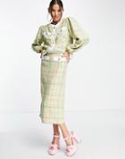 Sister Jane Tweed Check Midi Skirt - Part Of A Set-pink
