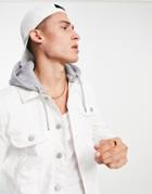 Asos Design Skinny Denim Jacket With Gray Hood-white