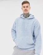 Asos Design Oversized Hoodie In Borg With Toggles In Light Blue - Blue
