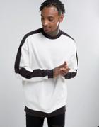 Asos Oversized Longline Sweatshirt With Contrast Sleeve Panel - White